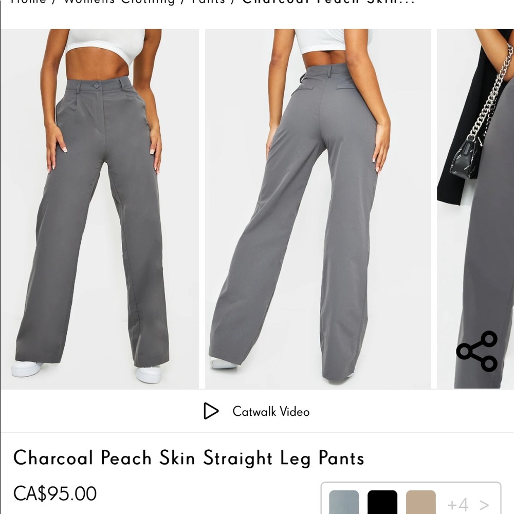 Charcoal Peach Skin Straight Leg Pants